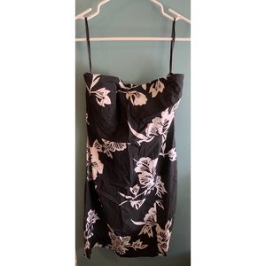 Strapless Black and White Floral Dress